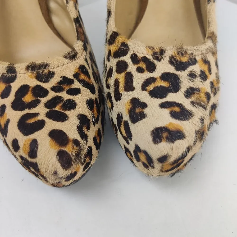 Kelsi Dagger 'Brette' Leopard Print Calf Hair Leather Platform Stiletto Sz 6